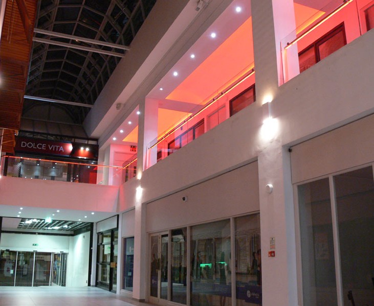 second floor stainless handrails with orange LED lit up